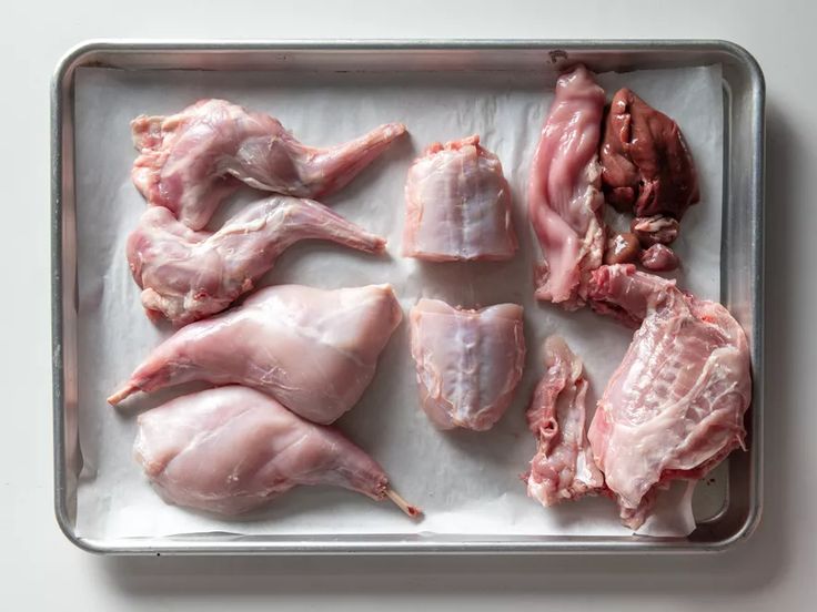 Fresh rabbit meat portions